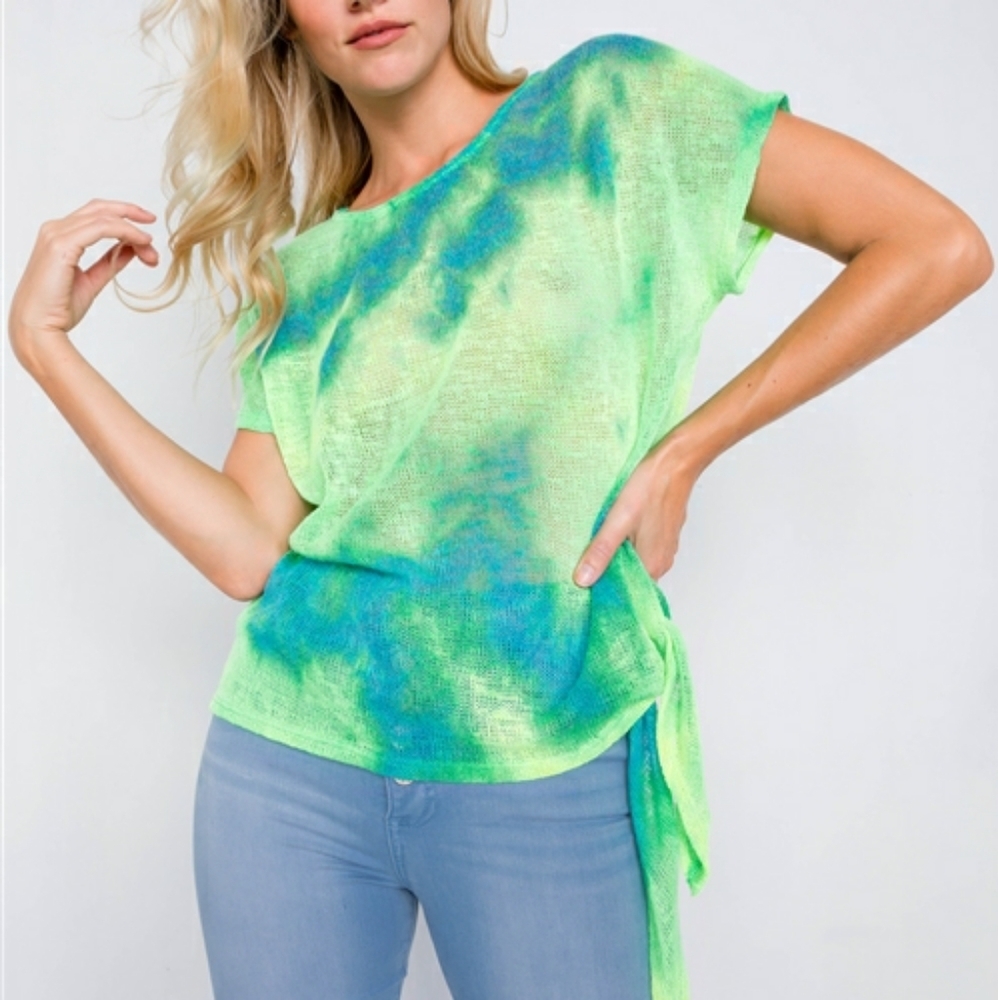 GILLI Neon Green/Blue Tye Dye Sheer Knit Side Knot